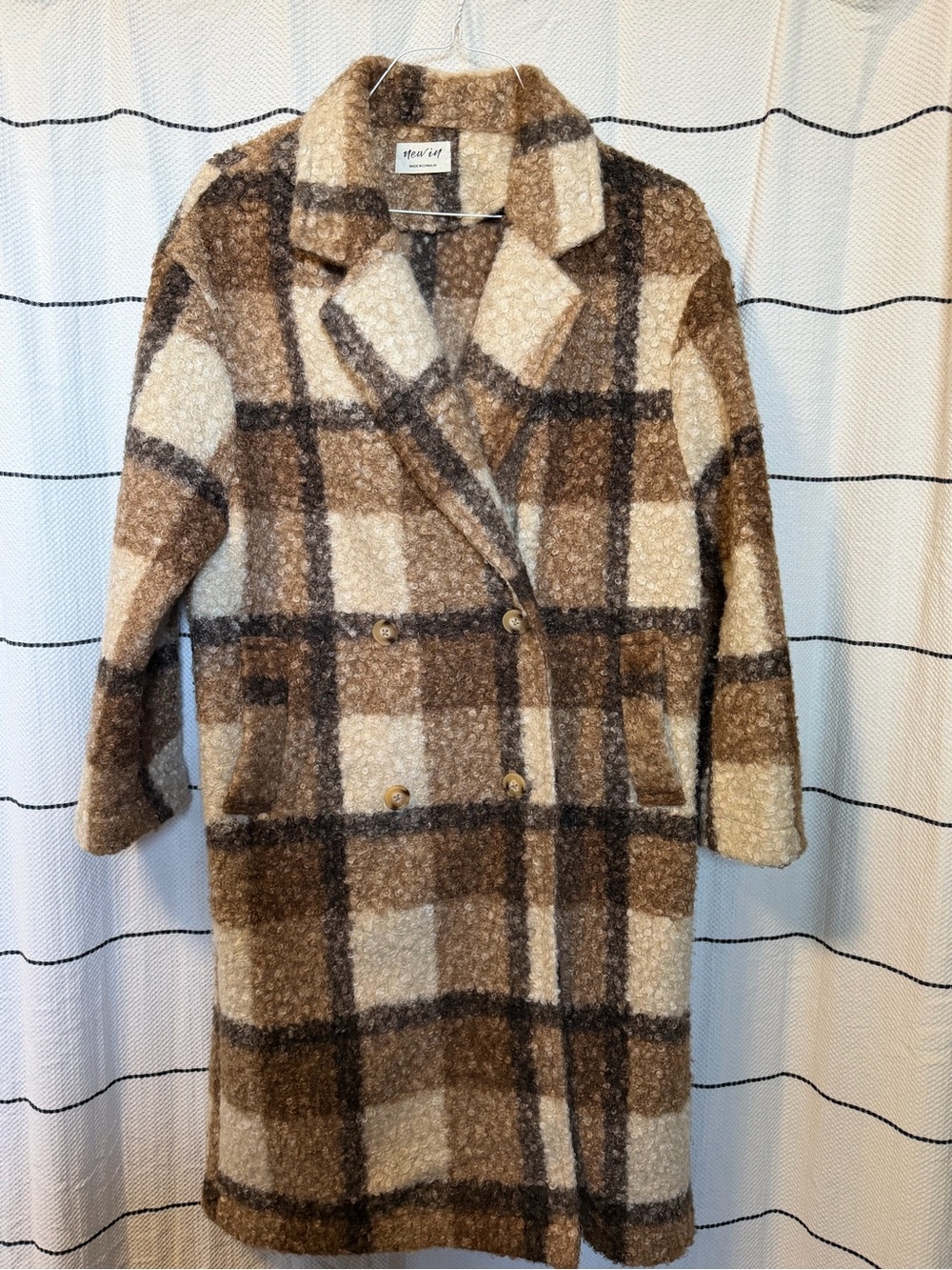 Brown Plaid Long Coat - Picture 4 of 7